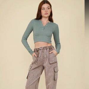 NEW IN Light Sage Ribbed Button Down Shirt